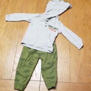 Two piece sweatpant outfit with Dinosaur hood